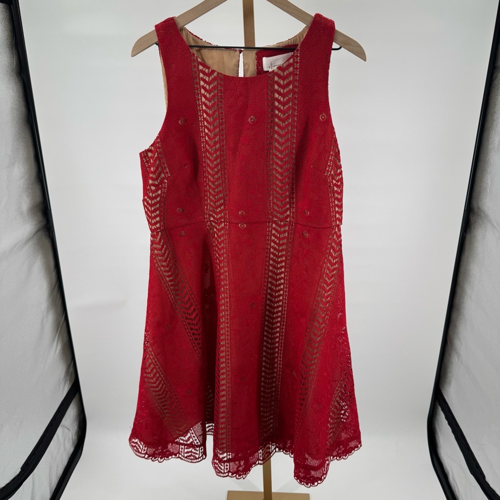 Anthropologie Georgia Vibrant Red‎ Crochet Lace Circle Dress Size 14 - Picture 2 of 10